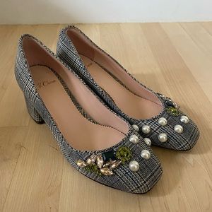 J. Crew grey Celia jeweled heels, size 6